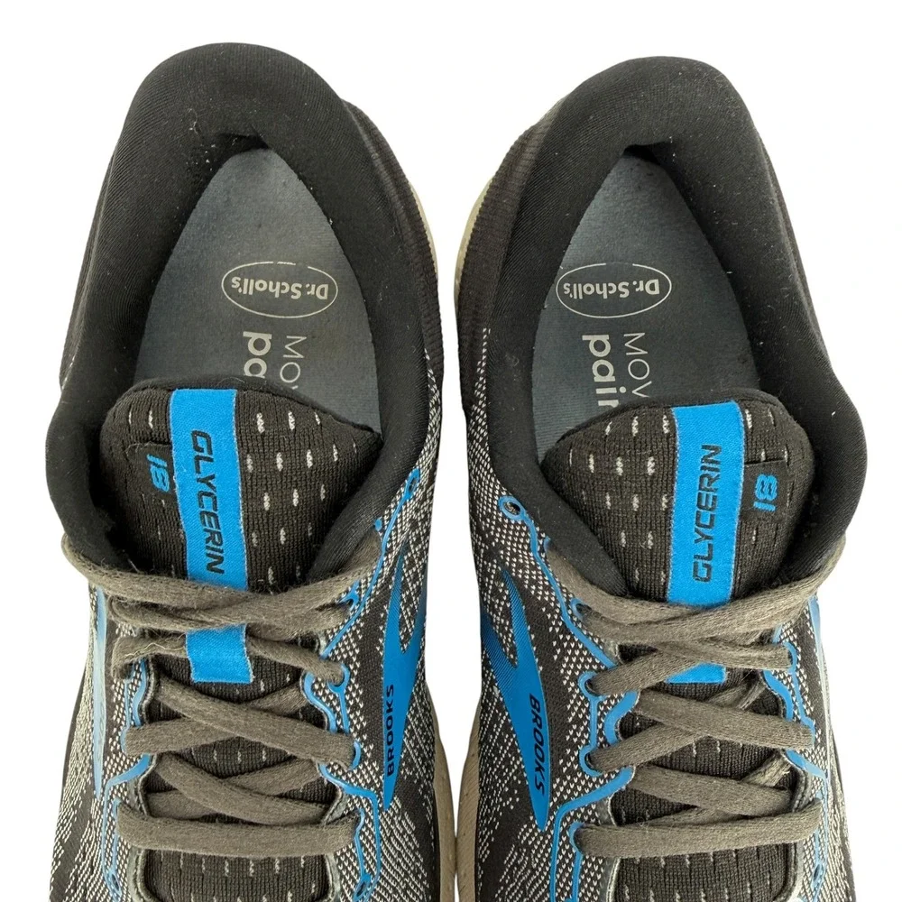 Brooks Glycerin 18 Mens 9 Running Shoes Black Blue Sneakers comfort walking